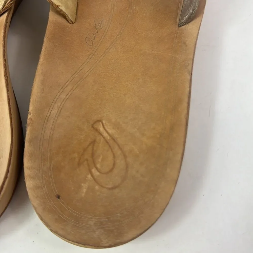 OLUKAI Nonohe Olu Golden Brown Leather Slide Women’s Sandals